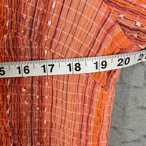 CJ Banks Womens Button Up Top Long Sleeve Stripes Orange Plus Size 1X - Picture 6 of 10